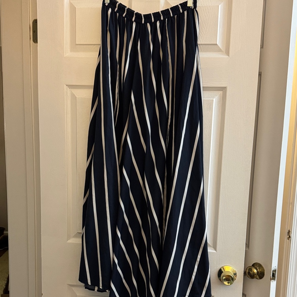 Roz & Ali Navy and White Vertical Stripe Maxi Skirt